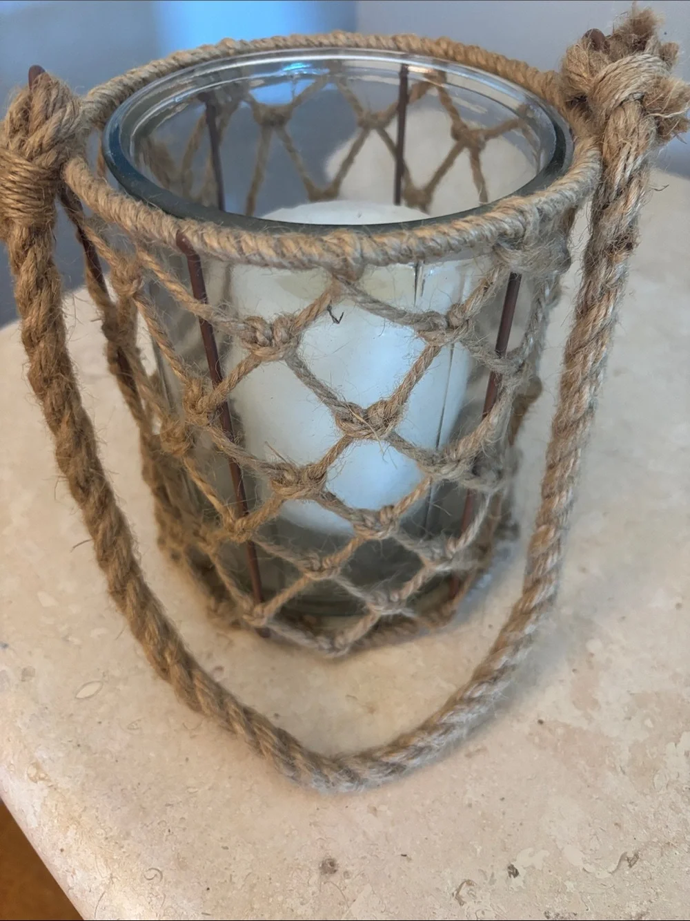 Natural Jute Rope Lantern with Glass Votive Holder